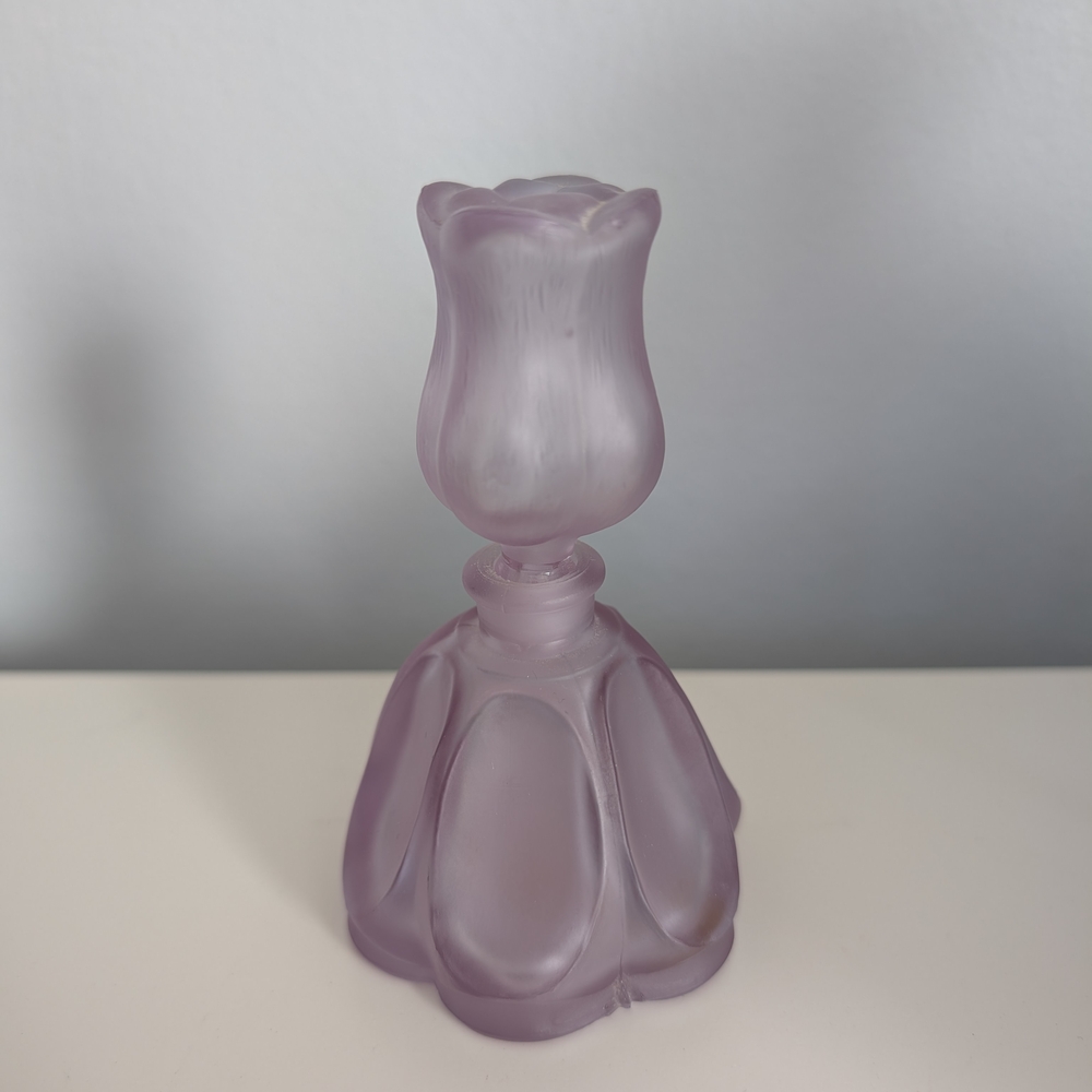Vintage Lavender Frosted Glass Tulip Perfume Bottle Floral Stopper